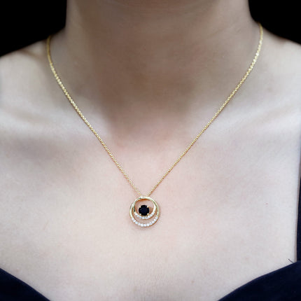 Lab Created Black and White Diamond Circle Necklace With Silver Chain