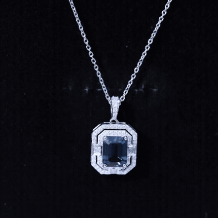 Certified 1.8 Carat Emerald Cut London Blue Topaz Vintage Necklace with Silver Chain