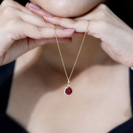 Certified 3 Carat Lab Grown Ruby and Diamond Vintage Necklace