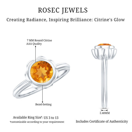 1 Carat Citrine Solitaire Engagement Ring in Bezel Setting