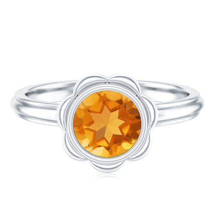 1 Carat Citrine Solitaire Engagement Ring in Bezel Setting
