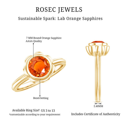1.5 Carat Lab Grown Orange Sapphire Bezel Set Engagement Ring