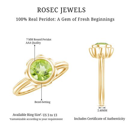 Bezel Set 1.2 Carat Peridot Engagement Ring for Women