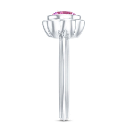1 Carat Round Pink Tourmaline Flower Engagement Ring
