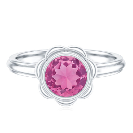 1 Carat Round Pink Tourmaline Flower Engagement Ring