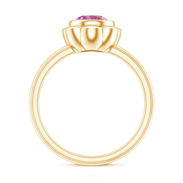 1 Carat Round Pink Tourmaline Flower Engagement Ring