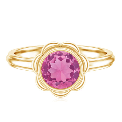 1 Carat Round Pink Tourmaline Flower Engagement Ring