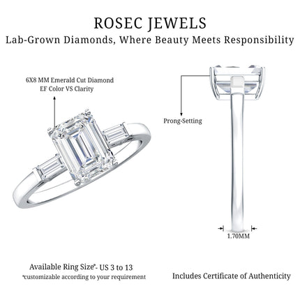 2 CT Lab Grown Diamond Emerald Cut Engagement Ring