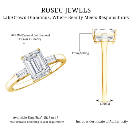 2 CT Lab Grown Diamond Emerald Cut Engagement Ring