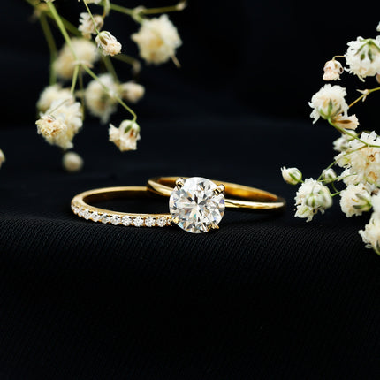 Certified 2 Carat Moissanite Solitaire Wedding Ring Set in Gold Plated Silver