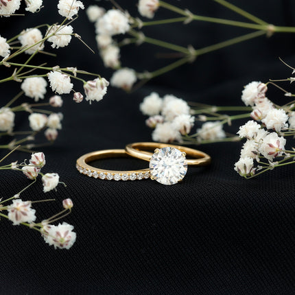 Certified 2 Carat Moissanite Solitaire Wedding Ring Set in Gold Plated Silver