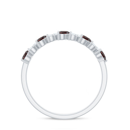 Natural Garnet Diamond Heart Eternity Ring in East West Style