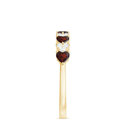 Natural Garnet Diamond Heart Eternity Ring in East West Style