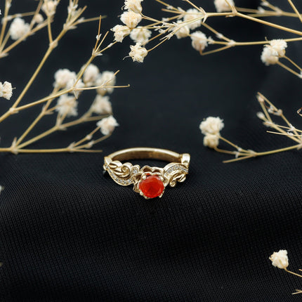 Certified Fire Opal and Diamond Rose Flower Engagement Ring