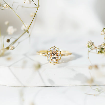 Vintage Inspired Morganite Engagement Ring with Diamonds