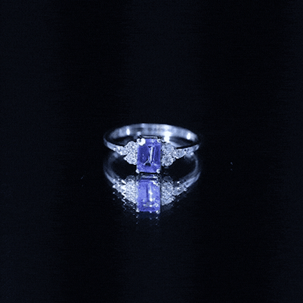 Genuine Tanzanite and Diamond Emerald Cut Engagement Ring in Silver