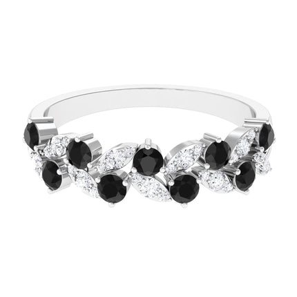 Black Onyx and Diamond Half Eternity Leaf Band for Women