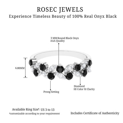 Black Onyx and Diamond Half Eternity Leaf Band for Women