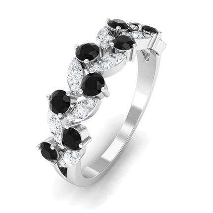 Black Onyx and Diamond Half Eternity Leaf Band for Women