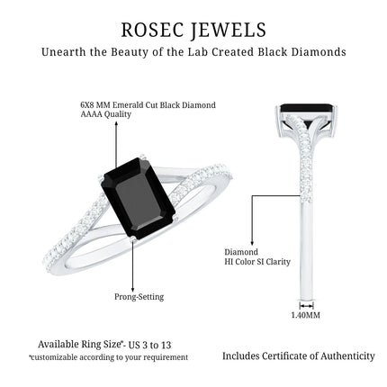 8X10MM Emerald Cut Lab Created Black Diamond Engagement Ring