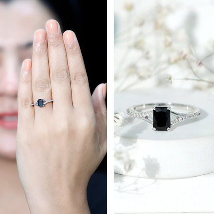 8X10MM Emerald Cut Lab Created Black Diamond Engagement Ring