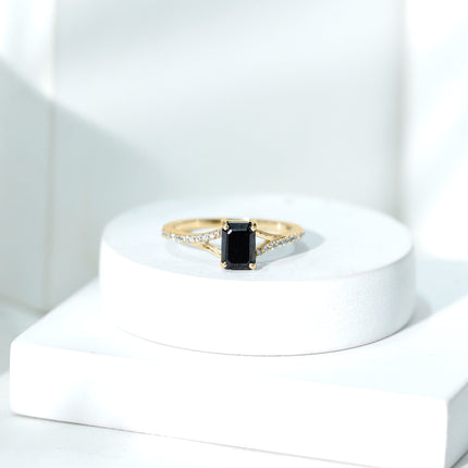 8X10MM Emerald Cut Lab Created Black Diamond Engagement Ring