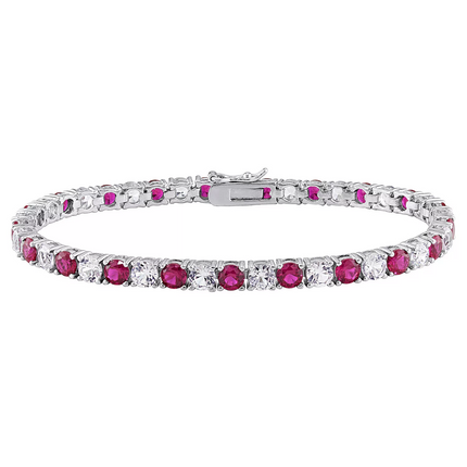 6CTW Lab-Created Ruby & White Sapphire Tennis Bracelet in 14K Gold Overlay – 7.25”