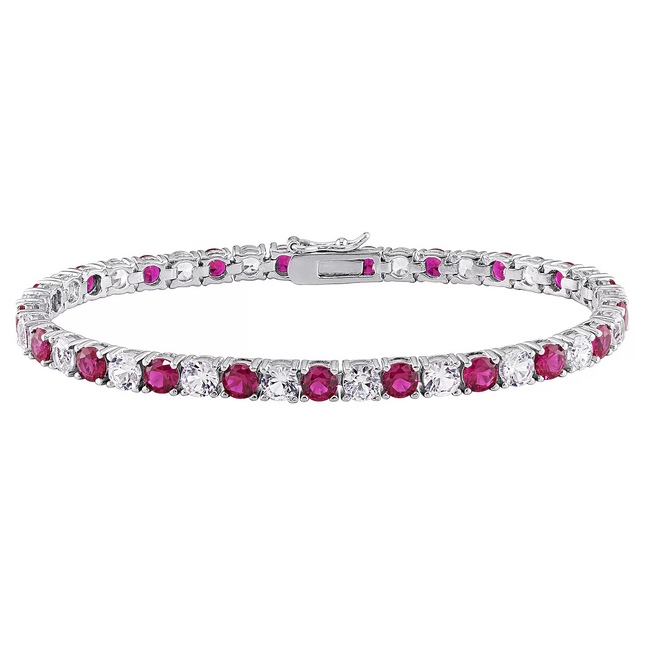 6CTW Lab-Created Ruby & White Sapphire Tennis Bracelet in 14K Gold Overlay – 7.25”