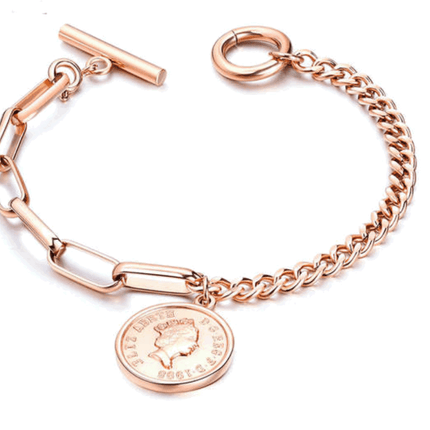 Link Bracelet with Coin Charm and Toggle Clasp