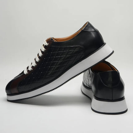 Original Men's Designer Casual Sneakers | Genuine Leather Plaid Derby Skateboard Shoes (Height Increasing)