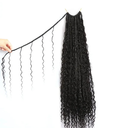 30" Crochet Boho Box Braids | Human Hair Curly Ends | Pre-Looped | Brazilian Remy Hair Extensions