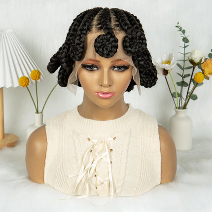 Short Bantu Knot Braided Wig | Full Lace | Synthetic Hair | Baby Hairs | Transparent Lace | Cute Braids Wig for Women