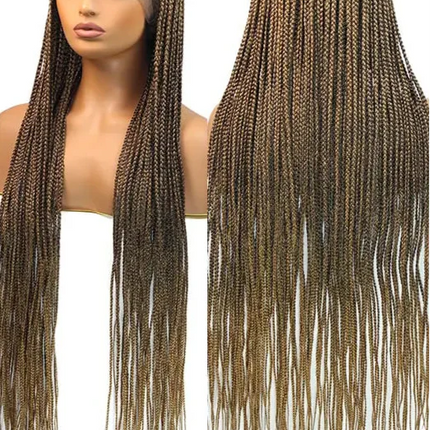 36" Blonde Cornrow Box Braided Wig | 613 Synthetic | Full Lace Front | Side Part | For Women