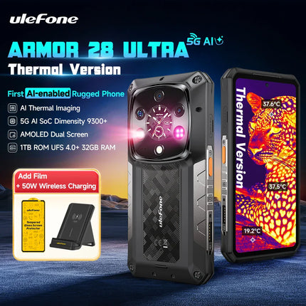 Ulefone Armor 28 Ultra 5G AI Thermal Imaging Rugged Phone Dimensity 9300+ 1TB ROM 32GB RAM Android Smartphone