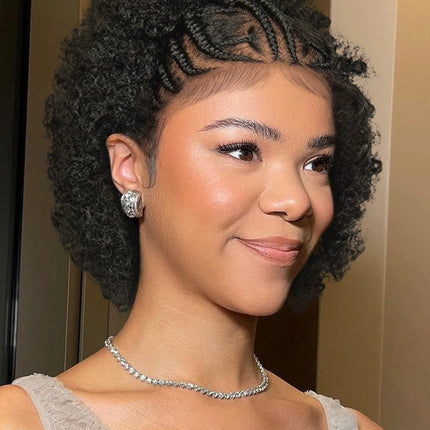 Short Natural Afro Kinky Curly Cornrow Braids Wig | Full Lace | Baby Hair