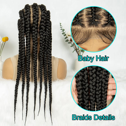 Knotless Box Braids Full Lace Wig | Cornrow Accents | Baby Hair | Synthetic Braided Wig