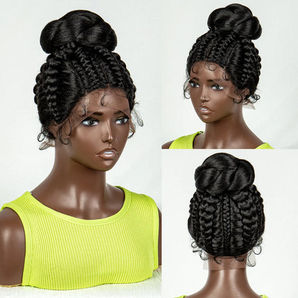 Bun Updo Knotless Box Braids Wig | Cornrow Ponytail | Lace Front | Baby Hair