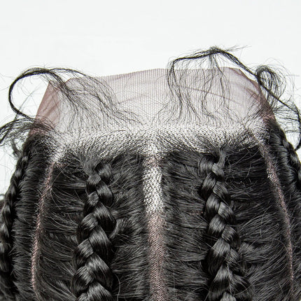 22" Box Braids Full Lace Wig | Two Curly Ponytails | Baby Hair | Synthetic Braided Wig