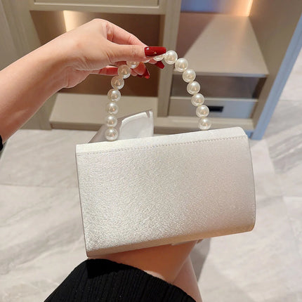 Lady Exquisite Flower Evening Bag | White Wedding Bag & Faux Pearl Handheld Banquet Bag (Party, Prom, Dress Bag)