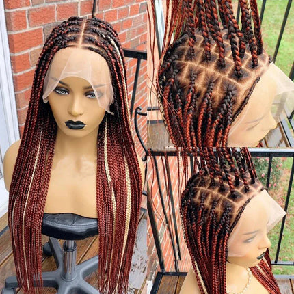 Ready-to-Ship 28" Center Part Box Braids Wig | 13x4 Lace Front | Middle Part | Kanekalon