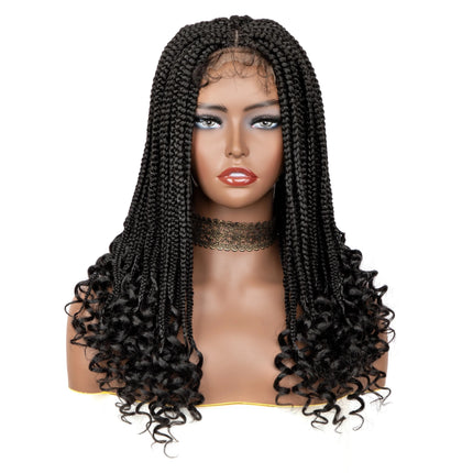 18" Curly End Box Braided Lace Front Wig | 4x4 Lace | Baby Hair | Synthetic Afro Wig