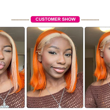 Ombre Pink & Blonde Bob Wig | Straight Human Hair T-Part Lace Front
