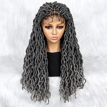 Knotless Box Braided Wig with Curly Ends & Baby Hair | Synthetic Lace Front Wig for Black Women