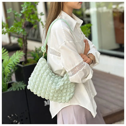 Canvas Wrinkle Bag for Women | Shoulder Bags & Pleated Bubbles Handbags (Padded Casual Underarm Quilted Tote Cloud Bag Purse)