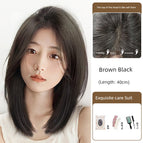 Elegant eight-character bangs clavicle hair [Brown black] + care three-piece set