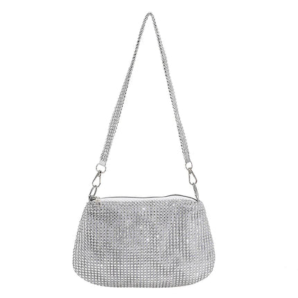 Bling Rhinestone Evening Clutch Bag | Women's Korean Designer Diamond Chain Dinner Party Handbag (Lady Square Tote Shoulder Bag)