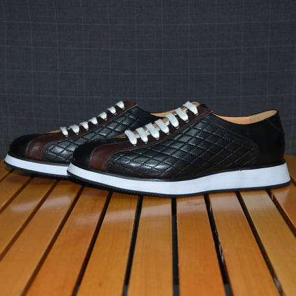 Original Men's Designer Casual Sneakers | Genuine Leather Plaid Derby Skateboard Shoes (Height Increasing)