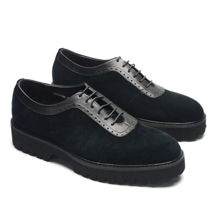 Designer Luxury Platform Oxfords for Men | Cow Suede Genuine Leather Black & Blue Casual Shoe (Height Increasing)