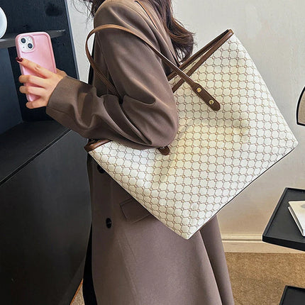 Large Capacity Shoulder Bag for Women | PU Leather Handbag for Commuting & Casual Use (Versatile Tote Bag, Geometric Pattern)