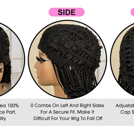 Short 14" Bob Braided Wig | Curly Knotless Box Braids | Synthetic Machine Made Wig | For Black Women